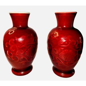 Vintage Avon 1981 Spring Bouquet Set Of 2 Fragranced Vase Oriental Red 42 Years